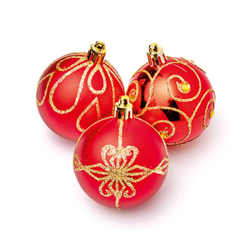 Premier 9 X 60mm Christmas Red Decorated Bauble Balls
