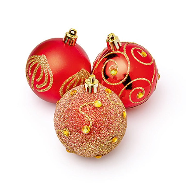 Premier 9 X 60mm Christmas Red Decorated Bauble Balls
