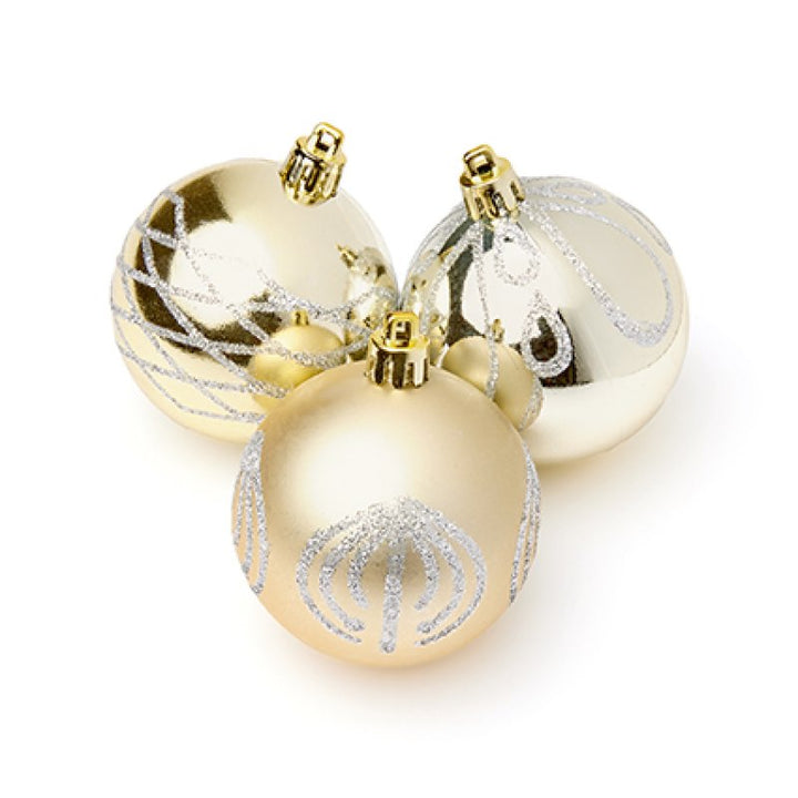 Premier 9 X 60mm Christmas Champahne Decorated Bauble Balls