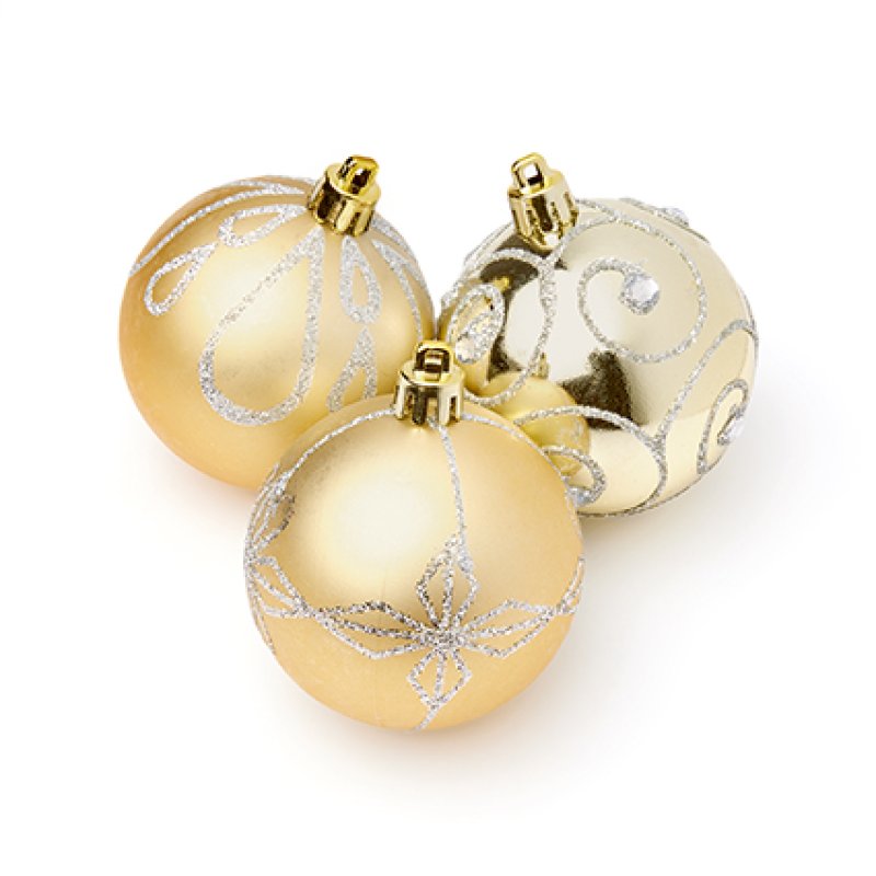 Premier 9 X 60mm Christmas Champahne Decorated Bauble Balls