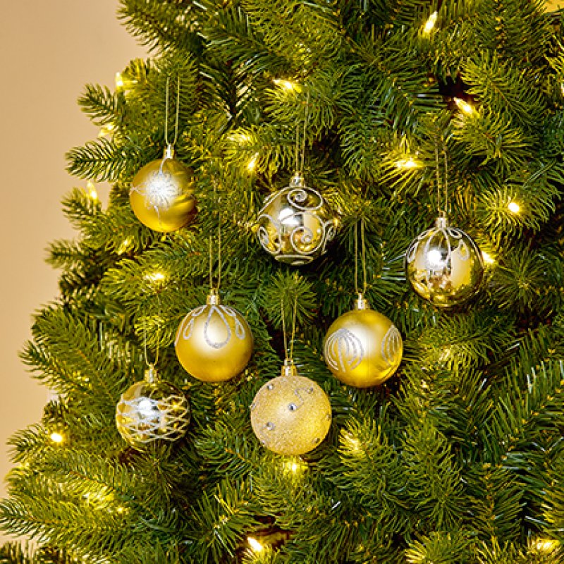 Premier 9 X 60mm Christmas Champahne Decorated Bauble Balls
