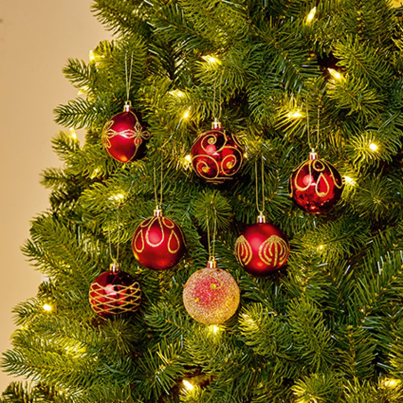 Premier 9 X 60mm Christmas Red Decorated Bauble Balls