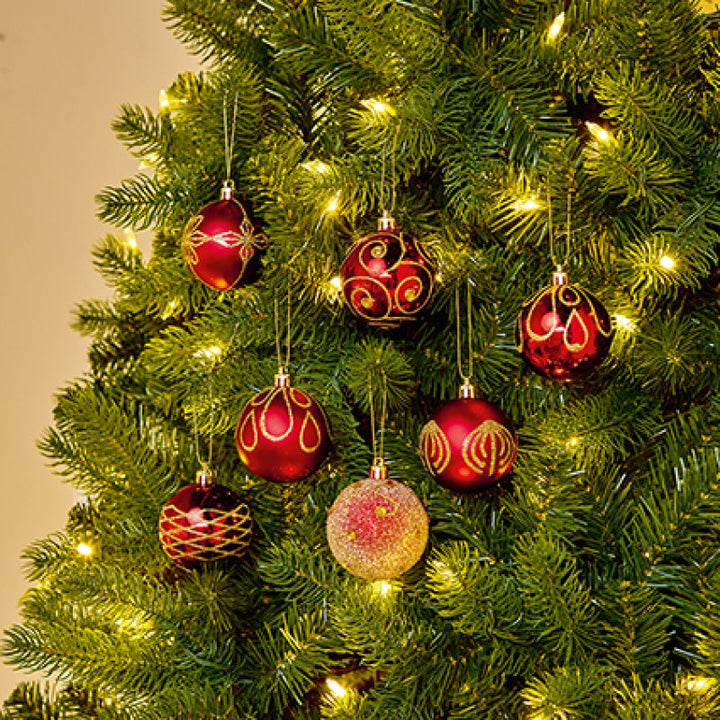 Premier 9 X 60mm Christmas Red Decorated Bauble Balls