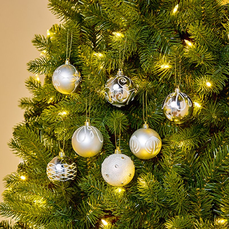 Premier 9 X 60mm Christmas Silver Decorated Bauble Balls
