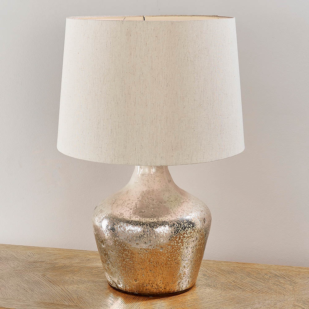 Meteora table lamp with off white linen shade