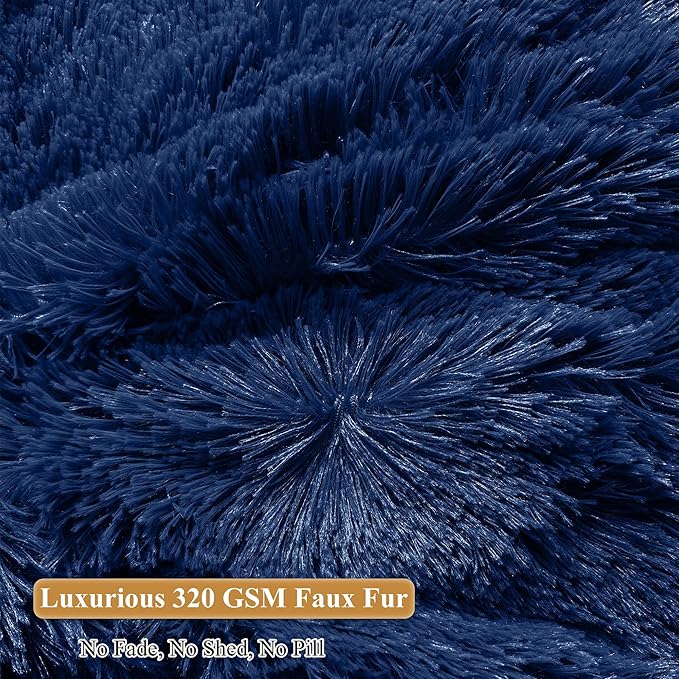 Shaggy Plush Fluffy Faux Fur Bean Bag Chair Navy