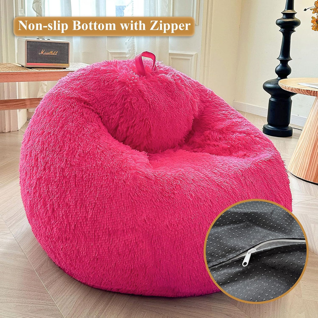 Shaggy Plush Fluffy Faux Fur Bean Bag Chair Hot Pink