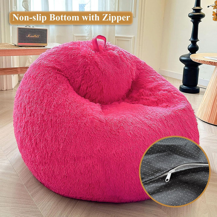 Shaggy Plush Fluffy Faux Fur Bean Bag Chair Hot Pink