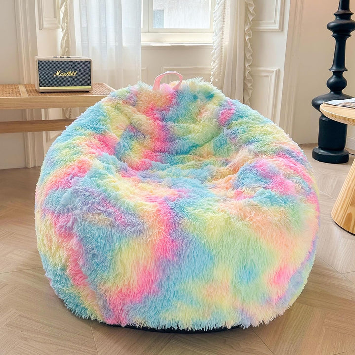 Shaggy Plush Fluffy Faux Fur Bean Bag Chair Rainbow