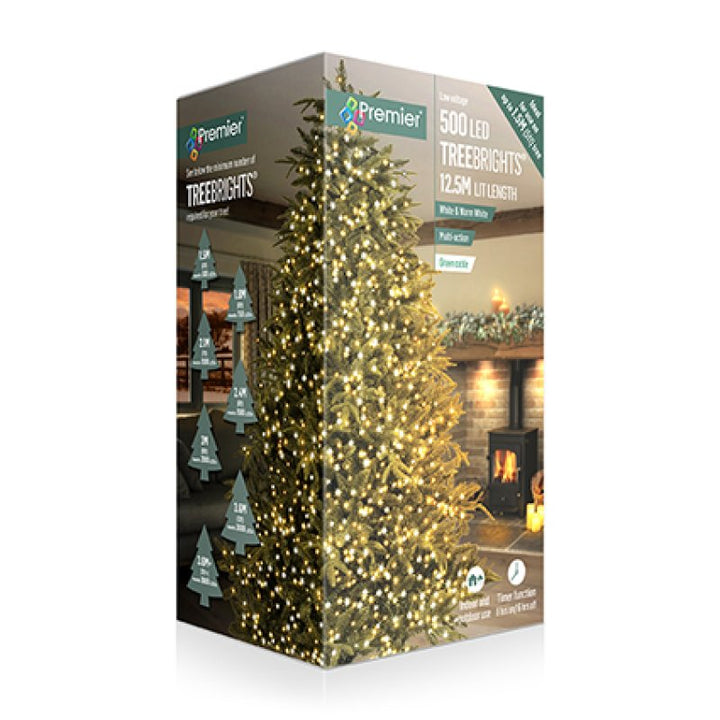 Premier Multi-Action Treebright LED Lights with Timer 500s White/ Warm White