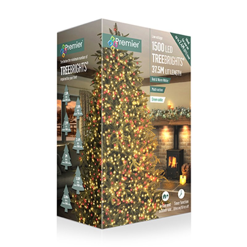 Premier Multi-Action Treebright LED Lights with Timer 1500s Red/Warm White