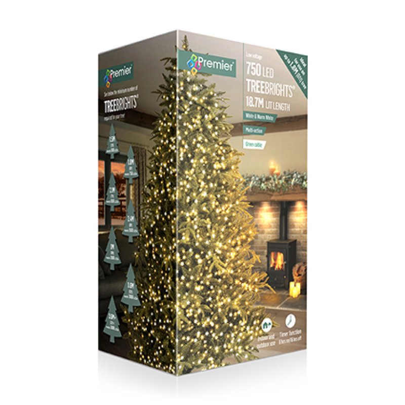 Premier Multi-Action Treebright LED Lights with Timer 750s White/Warm White