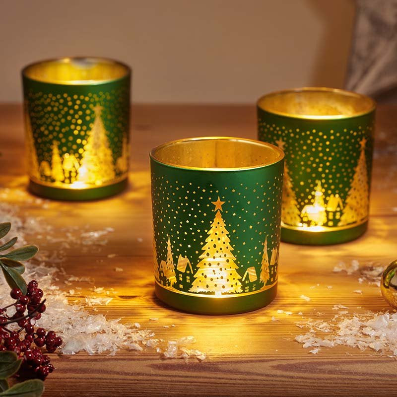 Three Kings Wonderland Pack of 3 Tea Light Holders - Emerald