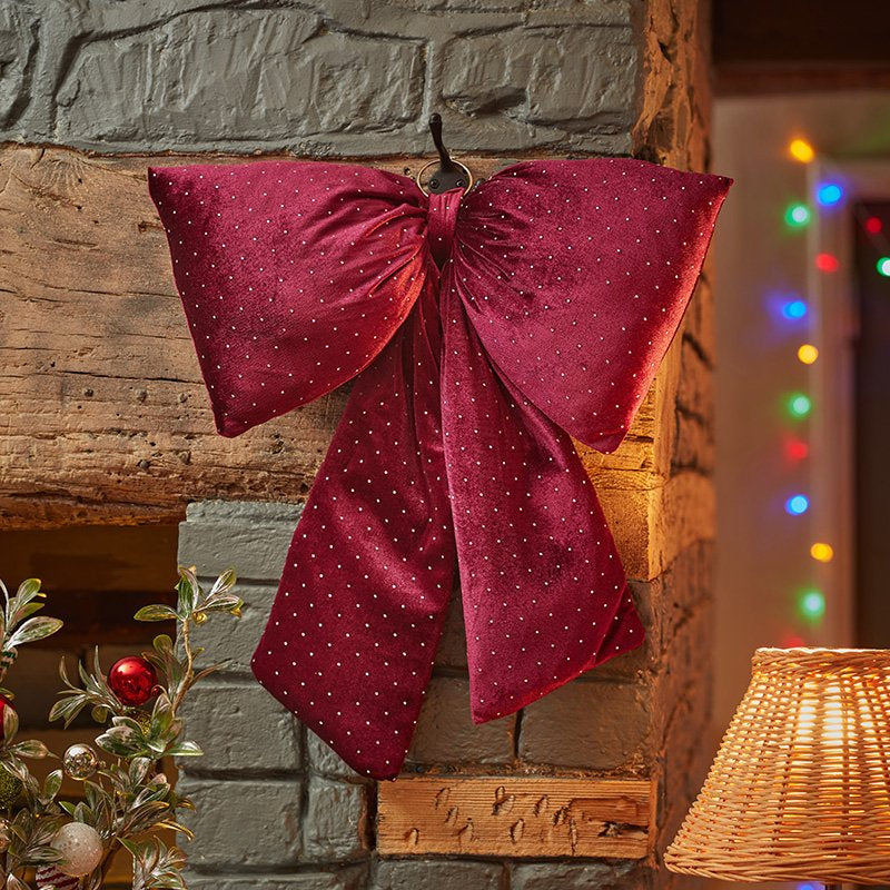 Three Kings 34cm Diamante Padded Bow - Burgundy