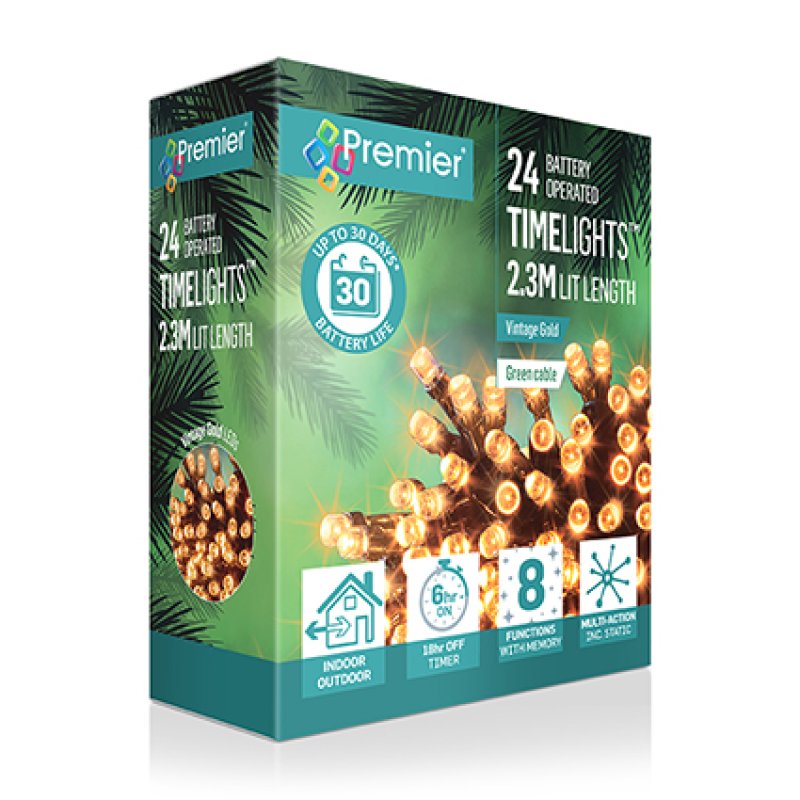 Premier 24 Multi-Action Battery Operated Time Lights Vintage Gold