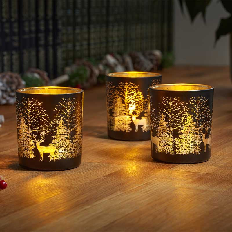 Three Kings Wonderland Pack of 3 Tea Light Holders - Onyx