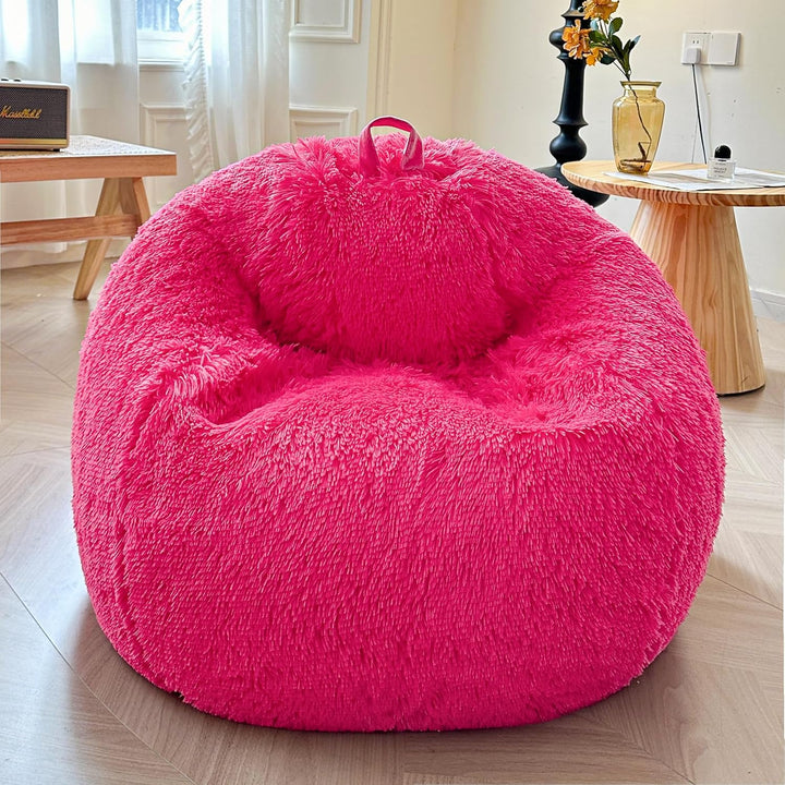 Shaggy Plush Fluffy Faux Fur Bean Bag Chair Hot Pink