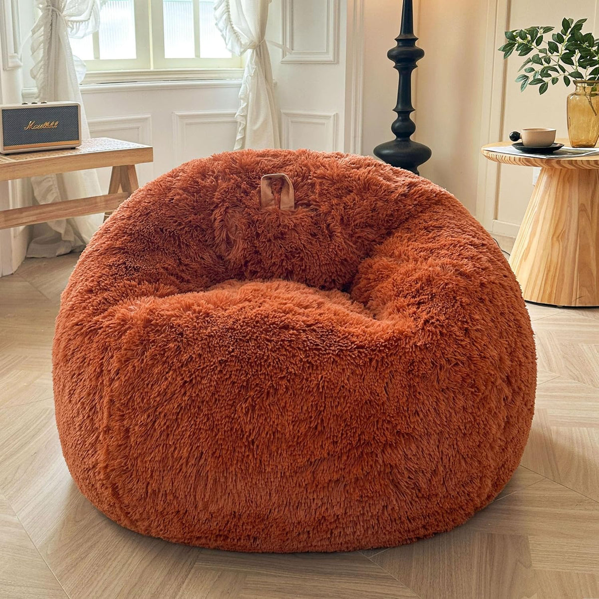 Burnt orange shaggy faux fur bean bag chair