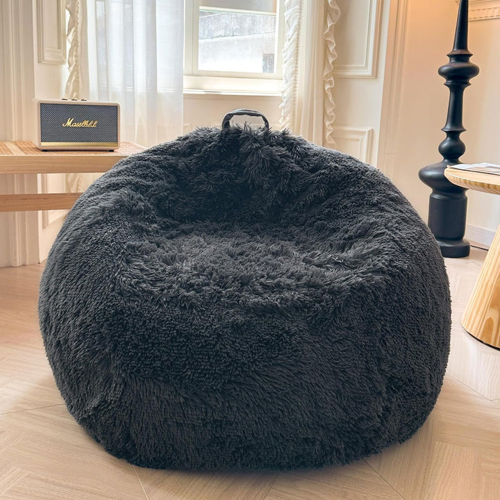 Shaggy Plush Fluffy Faux Fur Bean Bag Chair Dark Grey