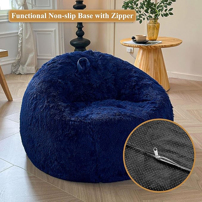 Shaggy Plush Fluffy Faux Fur Bean Bag Chair Navy