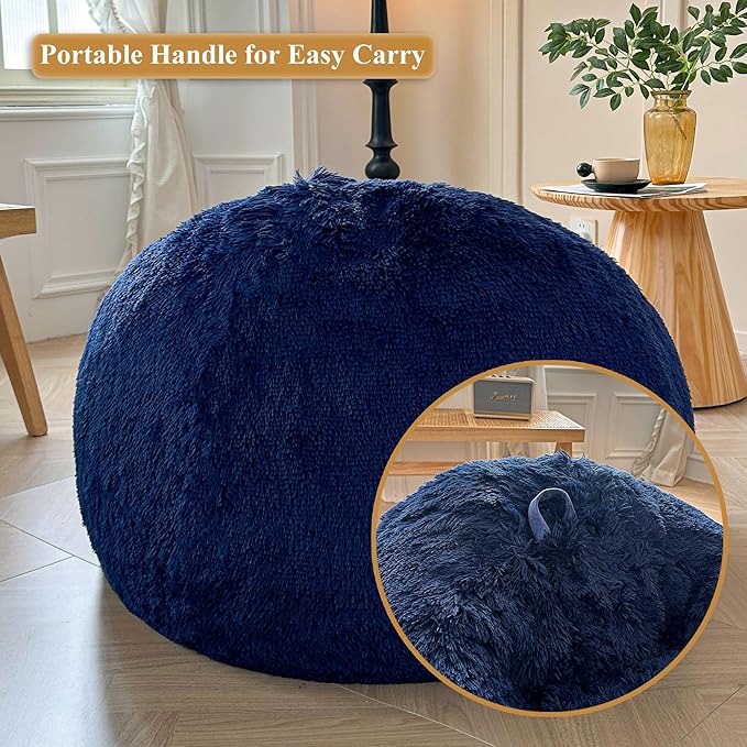 Shaggy Plush Fluffy Faux Fur Bean Bag Chair Navy