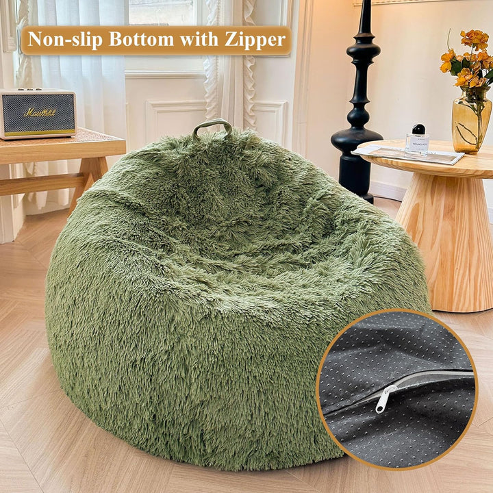 Shaggy Plush Fluffy Faux Fur Bean Bag Chair Sage Green