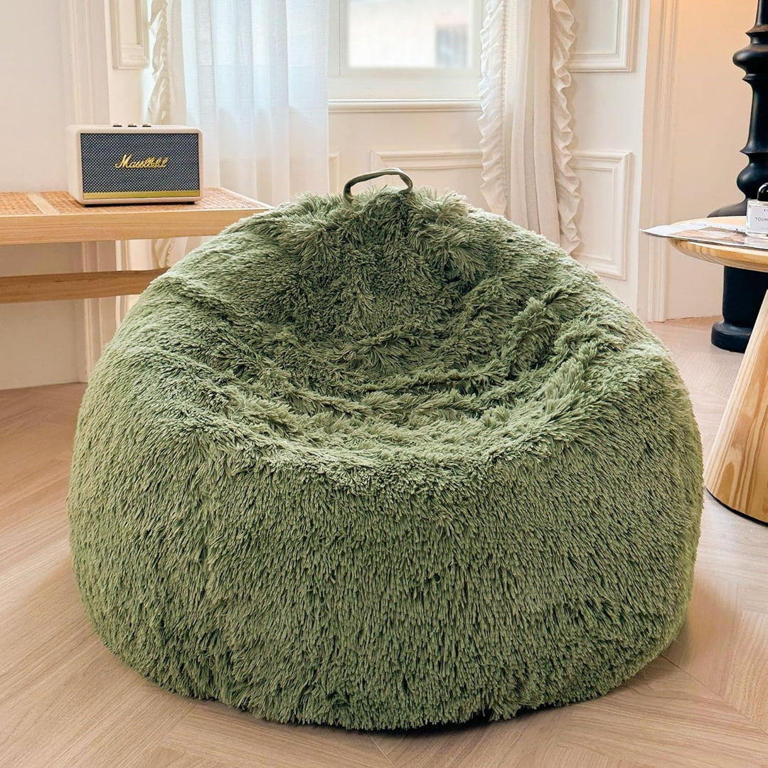 Shaggy Plush Fluffy Faux Fur Bean Bag Chair Sage Green