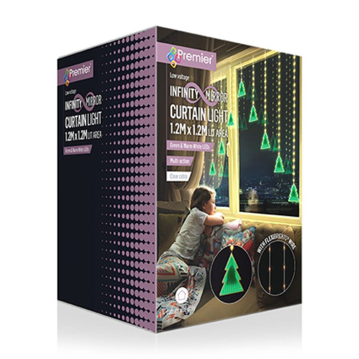 Premier 1.2 x 1.2m Multi-Action Infinity Trees V Curtain Light 501 Warm White/Green LEDs