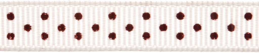 Ribbon: Grosgrain with Chocolate Spots: 5m x 6mm: White