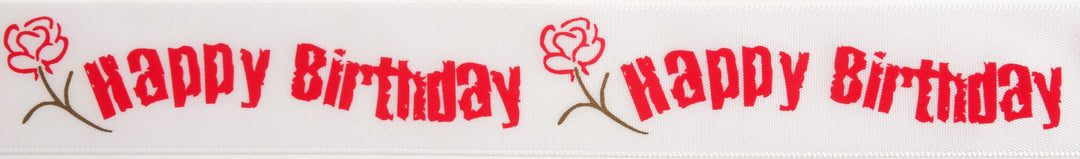 Ribbon: Happy Birthday Rose: 3m x 25mm: Red & Gold on White