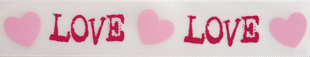 Ribbon: Love & Heart: 3m x 25mm: Hot Pink & Baby Pink on White