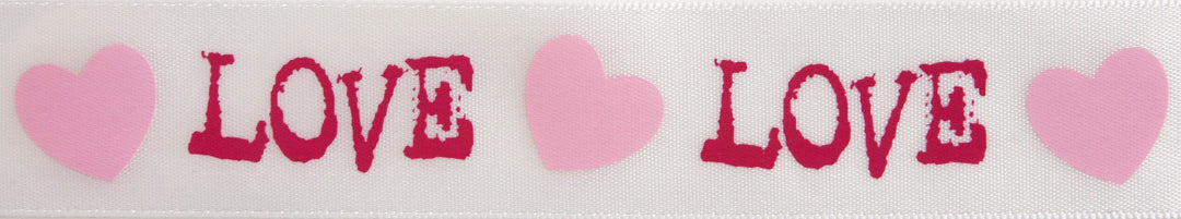 Ribbon: Love & Heart: 3m x 25mm: Hot Pink & Baby Pink on White
