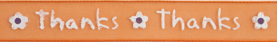 Ribbon: Thanks 3.5m x 15mm: Purple & White on Orange