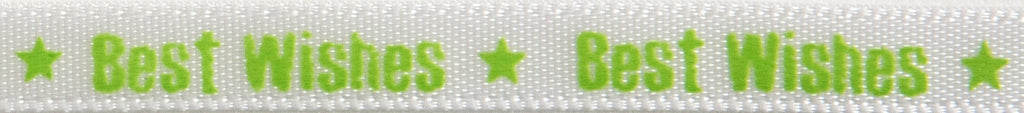 Ribbon: Satin Best Wishes: 4m x 6mm: Green on White