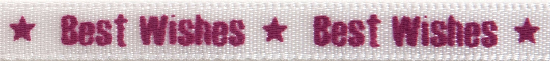 Ribbon: Satin Best Wishes: 4m x 6mm: Pink on White
