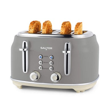 Salter Retro Grey 4 Slice Toaster with 6 Browning Levels