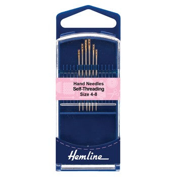 Hand Sewing Needles: Premium: Self-Threading: Gold Eye: Size 4-8