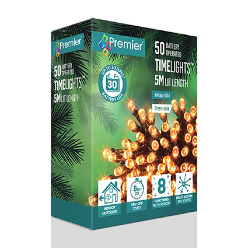 Premier 50 Multi-Action Battery Operated Time Lights Vintage Gold