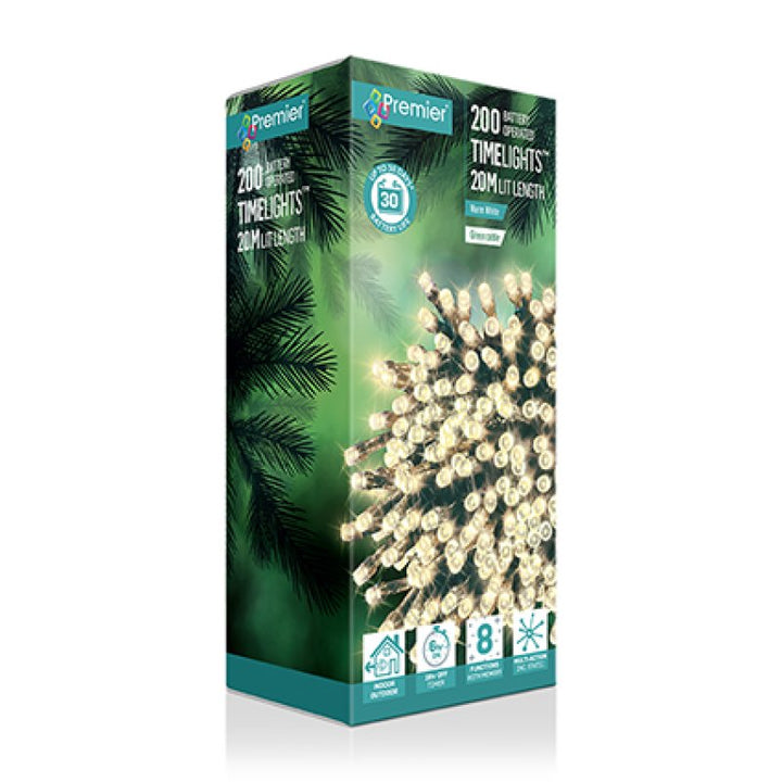 Premier 200 Multi-Action Battery Operated Time Lights Warm White