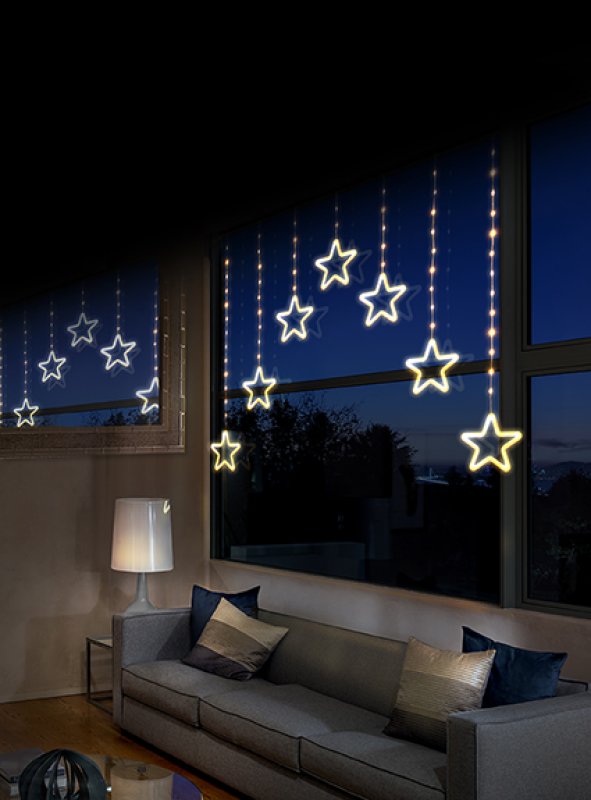 Premier 1.2 x 1.2m FlexiBrights V Curtain Light Neon Warm White Star with Timer