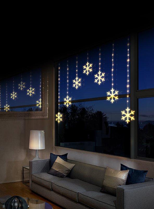 Premier 1.2 x 1.2m FlexiBrights V Curtain Light Neon Warm White Snowflake with Timer
