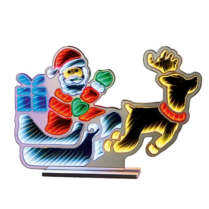 Premier 60cm Standing Santa in Sleigh with Present Infinity Mirror