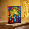 Premier 21 x 28cm Battery Operated Lit Stained Glass Nativity Scene 50 Warm White LEDs