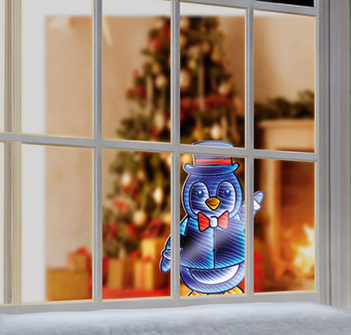 Premier 40cm Penguin with Top Hat Infinity Mirror Tabletop