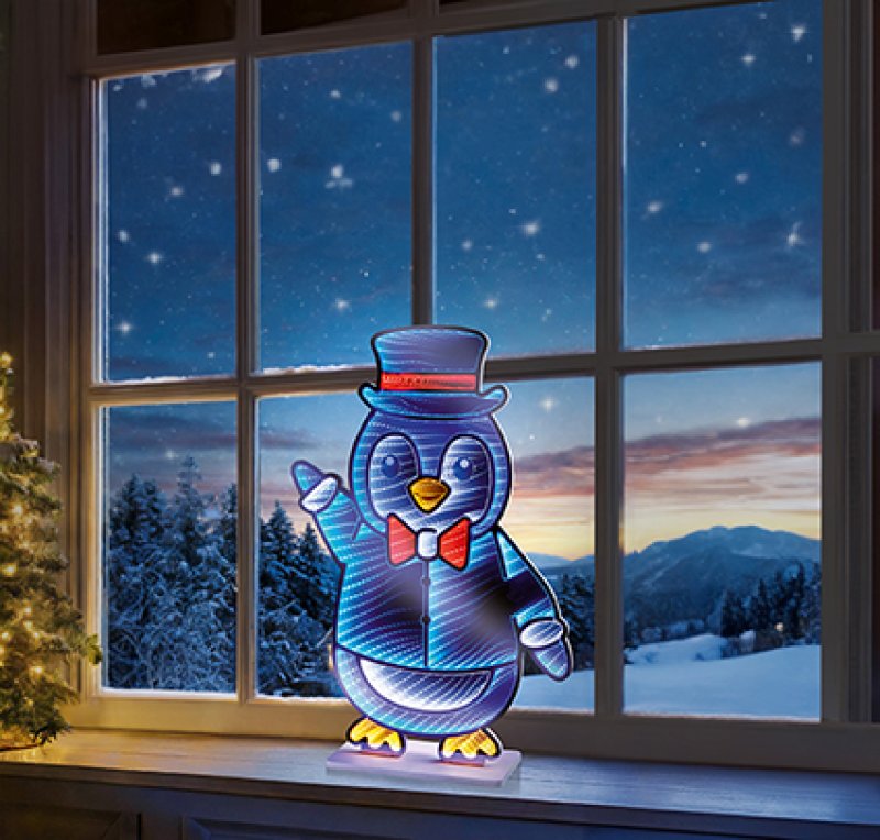 Premier 40cm Penguin with Top Hat Infinity Mirror Tabletop