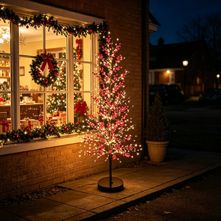 Premier 1.5m Lit Red Berry Tree with 635 Warm White LEDs