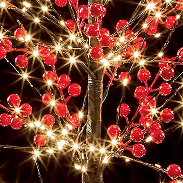 Premier 1.5m Lit Red Berry Tree with 635 Warm White LEDs
