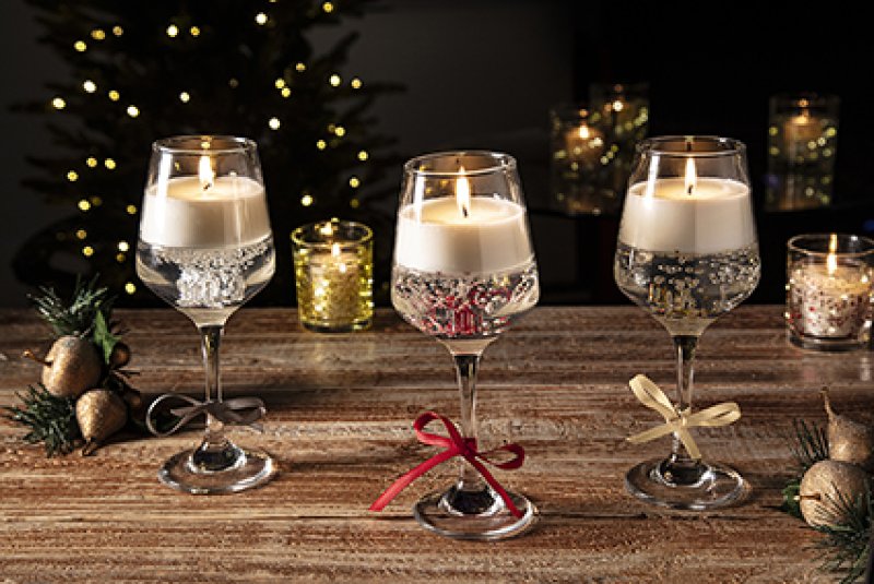 Premier 22cm Wine Glass Gel Candle with Gold Star Glitter