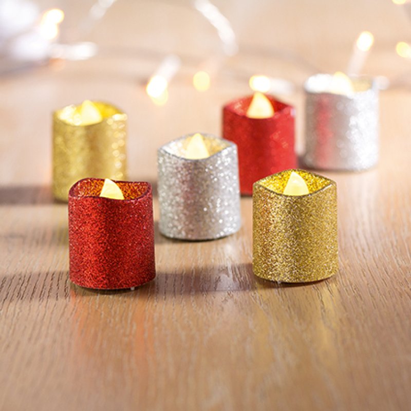 Premier Flickering Tea Lights Set Of 4 Glitter Asstd
