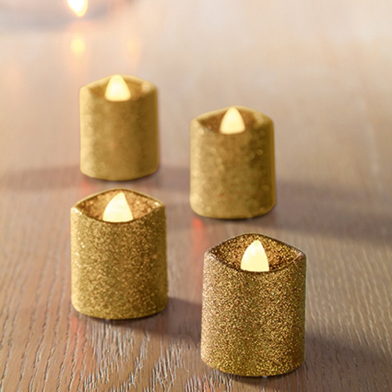Premier Flickering Tea Lights Set Of 4 Glitter Asstd